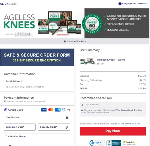 Ageless Knees Checkout Page